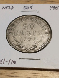 VF 1907 Newfoundland 50 cent piece .925 silver, KM #11