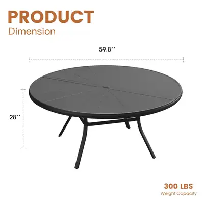 60" Aluminum Round Patio Dining Table, View more