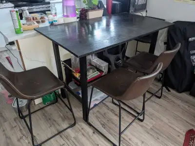 Wood Dining Table + Bar Stools, View more