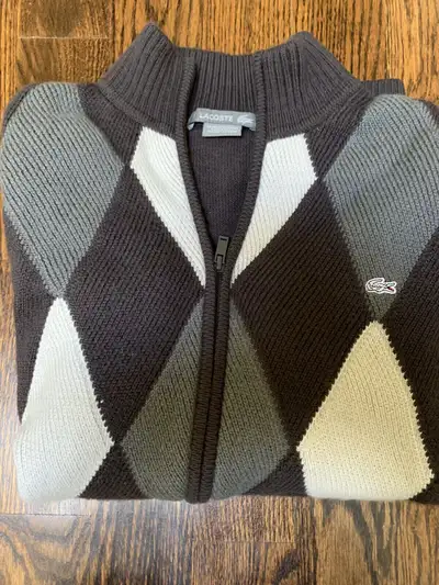 Lacoste Men's Size 4/M Zippered Knit Checkered Sweater, View more