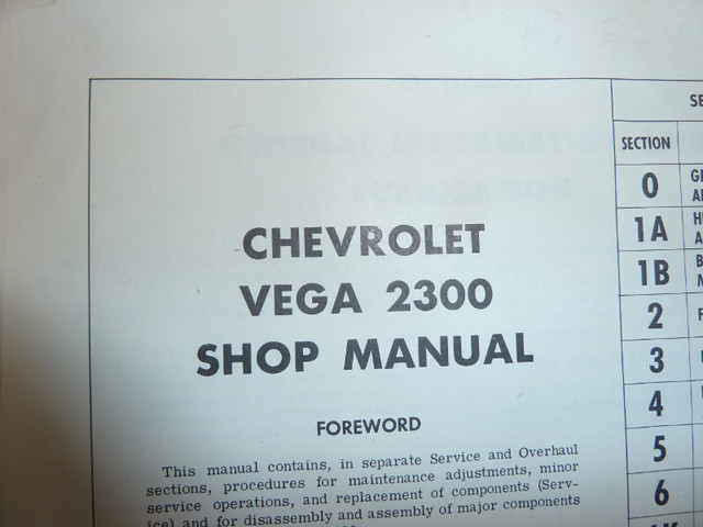 Chevrolet Vega Shop Manual in Other Parts & Accessories in Hamilton - Image 2