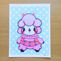 Animal Crossing Video Game Art Print Pink Alpaca Reese Character