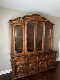 Solid Wood Antique Buffet Hutch  Glass on Doors