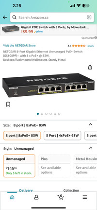 NETGEAR 8-Port Gigabit Ethernet Unmanaged PoE+ Switch (GS308PP) 