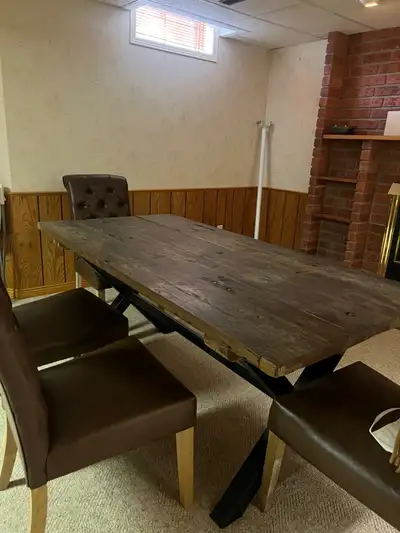 Rustic Solid Wood Dining Table + 4 Chairs – Industrial Style, View more