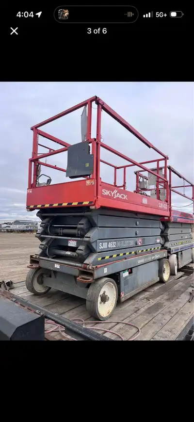 Skyjack SJ4632 electric scissor lift. Solid unit for Alberta contractors doing indoor/commercial wor...