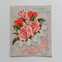 Pink Roses Vintage Silver Sparkled Valentine Card