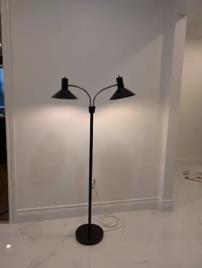 MCM two light gooseneck floor lamp in black, View more