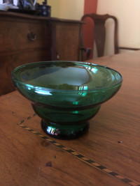 Small vintage green glass dish 
