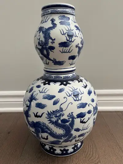 Dragon Pearl Fire Clouds Large Blue and White Vase Bombay China, View more