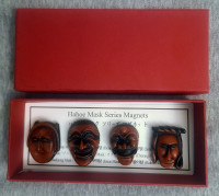 Set of 4 Hahoe Korean Traditional Masks Fridge Magnets Holders