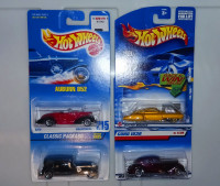 4 old Hot Wheels CLASSIC CORD, PACKARD, AUBURN 962, CUSTOM TWIN