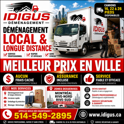 Déménagement Meilleur prix en ville à partir de 65$ par heure, View more