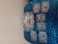 Antique 7PC Pressed Glass Set - Fruit Bowl with 6 Nappies