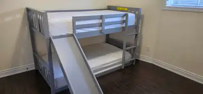 Kids Twin Bunk Bed with Slide – Like New – $250 – Moving Sale, View more