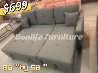brand new grey fabric sectional pullout sofa bed on sale 