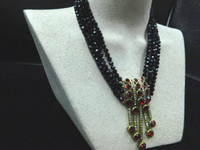 HEIDI DAUS RED RHINESTONE BLACK LONG NECKLACE, PIERCED EARS SET