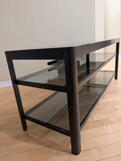 Sleek IKEA GETTORP TV Stand – Aluminum/Black Glass, View more