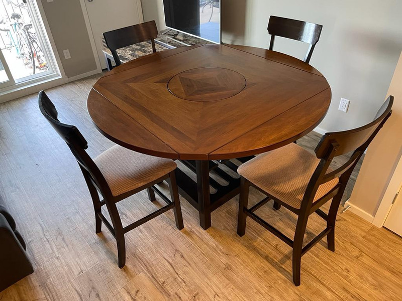 5PC Counter Height Set w/ Drop Down Leaf, and Lazy Suzan Dining