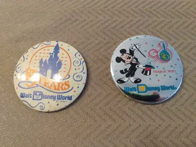 Vintage Pinback Buttons - Walt Disney World 15 years and 20 yrs