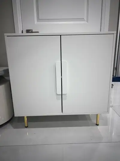 White Storage Cabinet with Gold Legs, View more