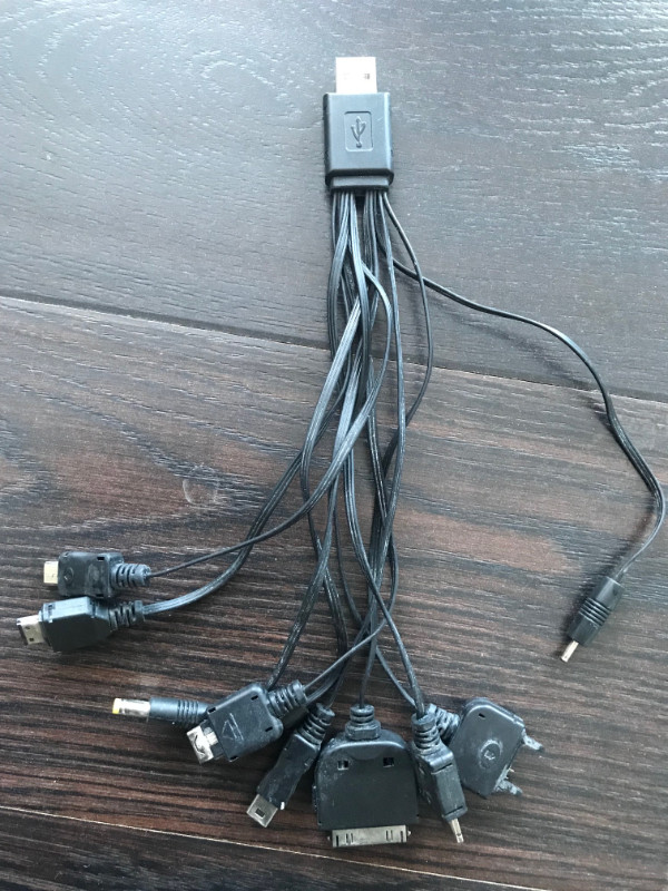 USB Plug Charger Cable with 10 Connector Tips in General Electronics in Regina