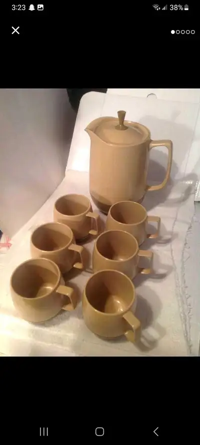 Vintage Thermos carafe and 6 cups, View more