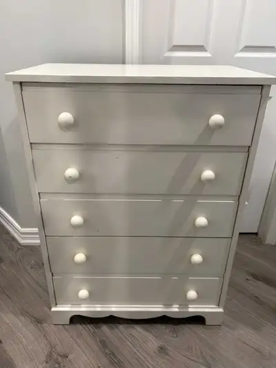 5-Drawer White Wooden Dresser – Clean & Functional, View more