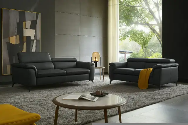 Genuine Real Leather Sofa and Loveseat with Adjustable Headrests in Couches & Futons in Vancouver - Image 8