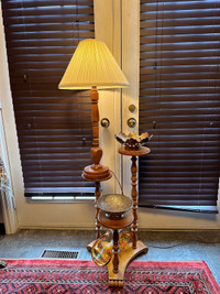 ANTIQUE 3 TIER SIDE TABLE WITH LAMP