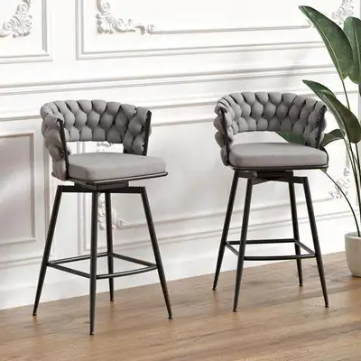Lot de 2 Tabourets de Bar Pivotants 360° en Lin Tissé – 28", View more
