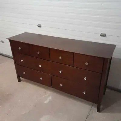 Drawers slide in and out smoothly. Dimension: 63.25W x 34.5H x 17.75D From pet/bug/smoke free clean...