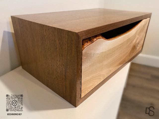Floating Black Walnut Nightstands with Live Edge Maple Drawer in Other Tables in Brantford - Image 4