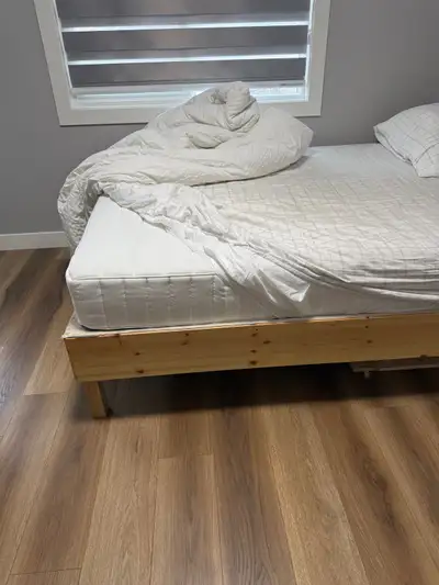 Queen IKEA mattress with bed frame and more!!, View more