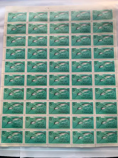 1968 Full Sheet 5 Cent Canada Stamps, Narwhal, Monodon Monoceros, View more