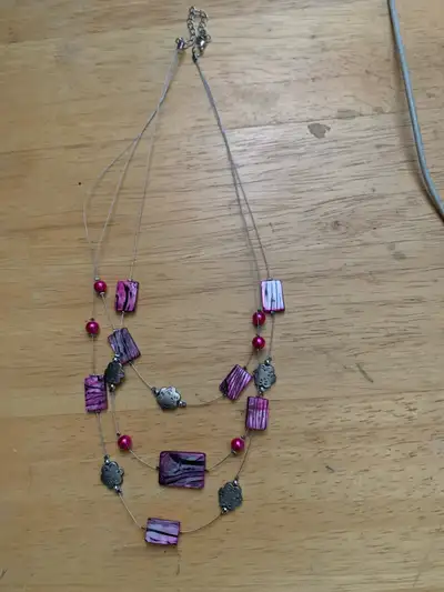 Assorted pink necklaces-beads/pearl/onyx/ tortoiseshell, View more