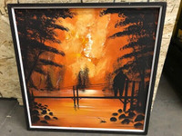 SUNSET ON THE DOCK WALL ART PICTURE PAINTING 38" x 38"