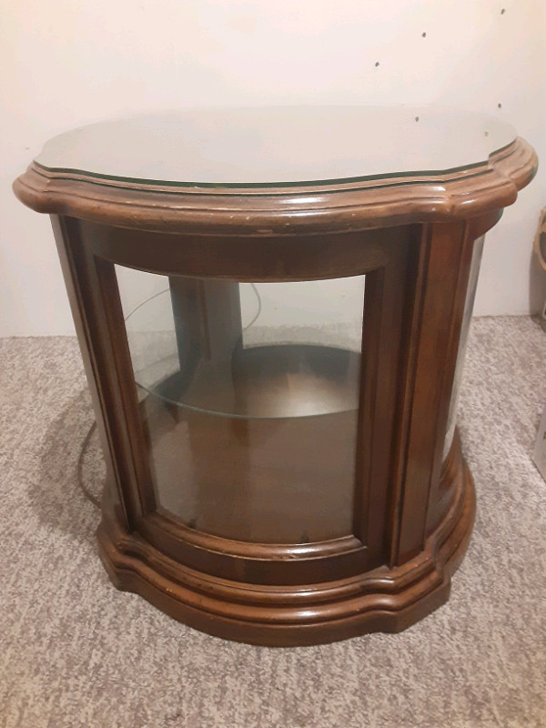 Solid Wood End Table with Lit Display Hutches & Display