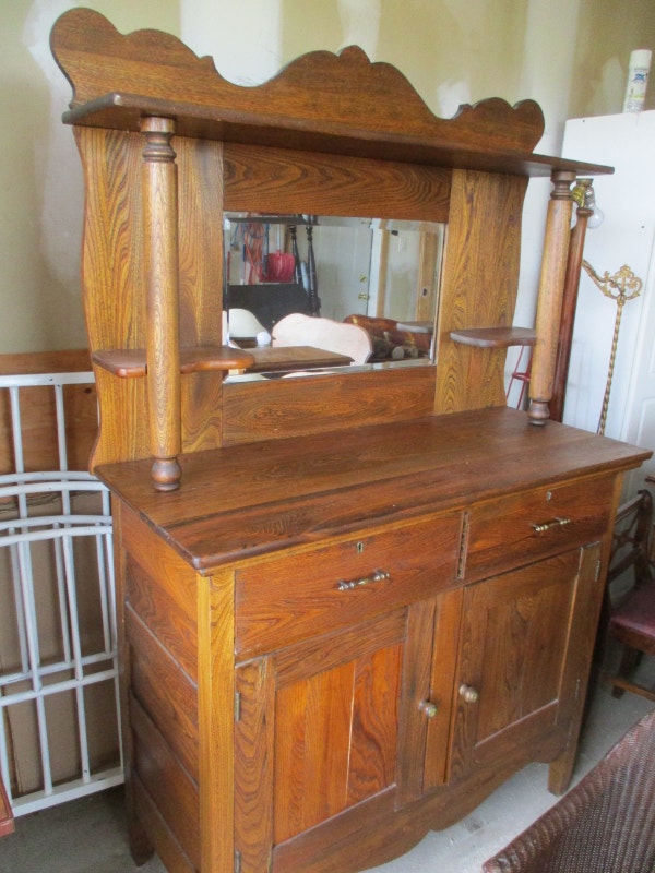 CIRCA 1910 BEVEL MIRROR SIDEBOARD CUPBOARD 400 COTTAGE DECOR Arts