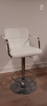 2 White Leather Bar Chairs with Armrest & Backrest