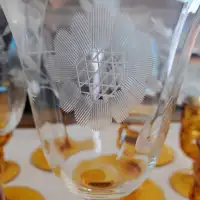 VINTAGE AMBER STEMWARE - ETCHED GLASS
