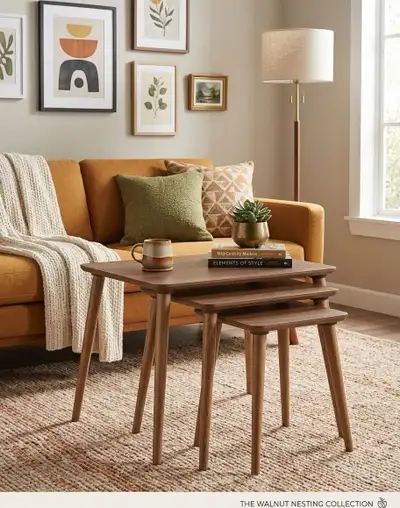 Brand-New Set of 3 Modern Wooden Nesting Tables, View more