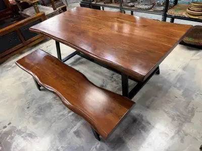 Magnifique Grande table en bois brut d’acacia massif avec banc, View more