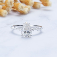 2ct Pear Moissanite Ring With Marquise Side Stones 14k Gold