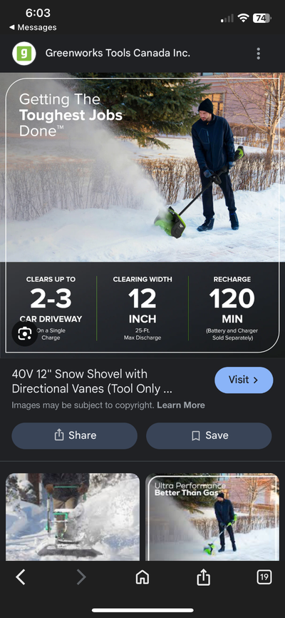 Electric Snow Shovel 60 volts battery, View more