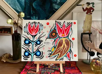 “Bird and Flower”, Acrylic on Wood Panel, View more