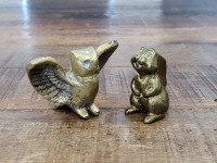 Vintage Miniature Solid Brass Owl & Rabbit