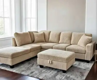 Brand new corduroy Sectional couch with ottoman , View more