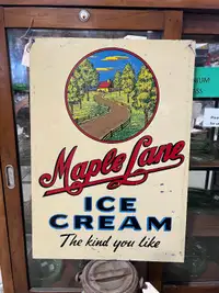 Double sided painted metal Maple Lane ice cream sign 