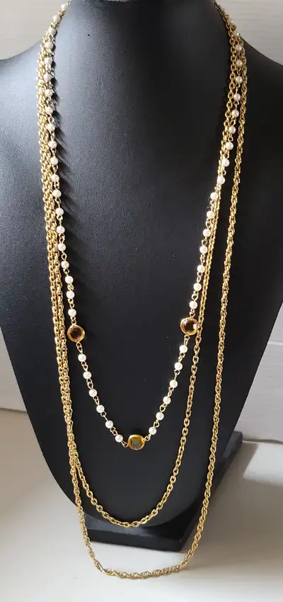 Vintage Costume Jewelry Gold Tone 3 Strand Necklace